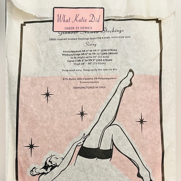 What Katie Did SEAMED STOCKINGS COFFEE with CHOCOLATE seam. S/M New In Package - Picture 5 of 7
